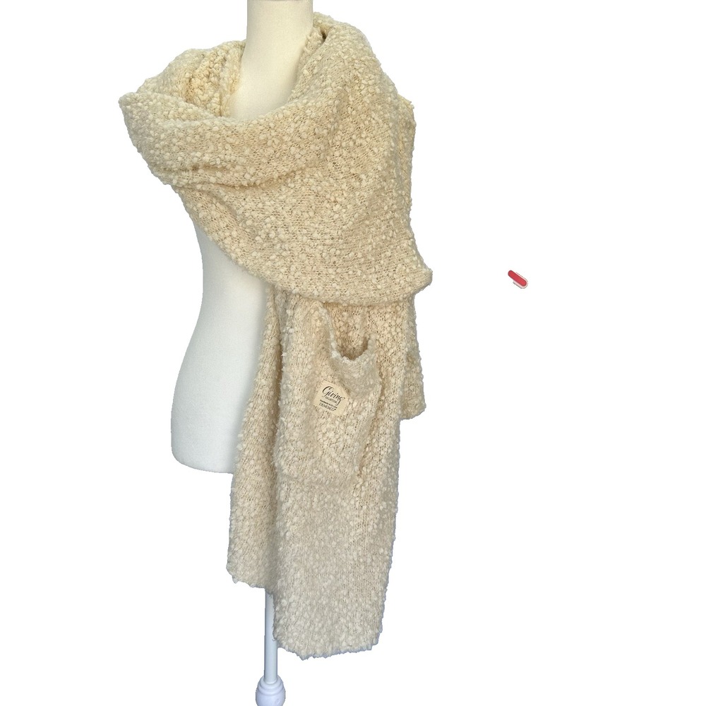 Demdaco Giving Shawl Collection Ivory Cream Soft with Pockets 82" Long